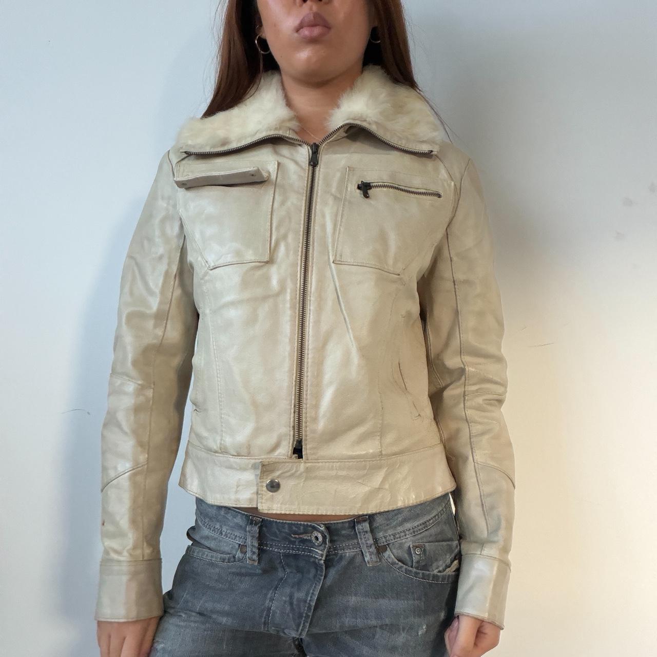 Vintage Beige Faux Leather Jacket