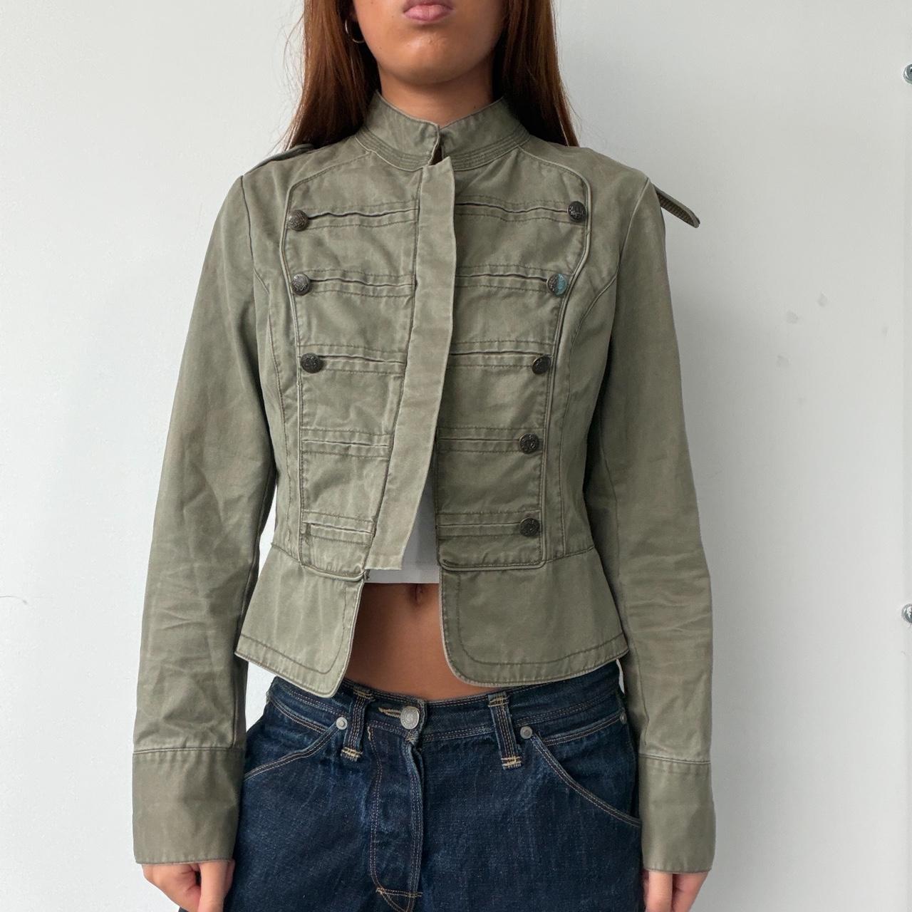 Vintage Khaki Cropped Military Jacket