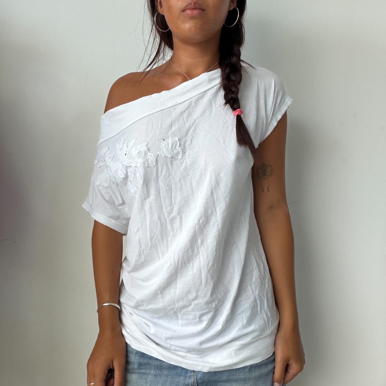 Vintage White Off the Shoulder Floral Top