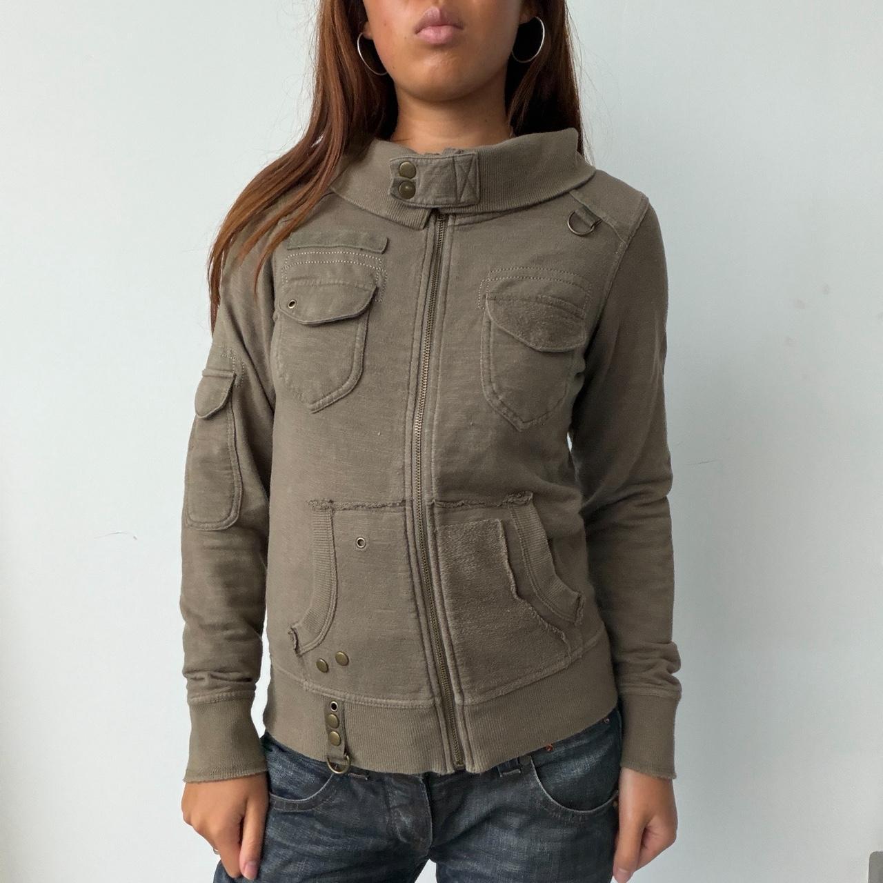 Vintage Khaki Brown Zip Up