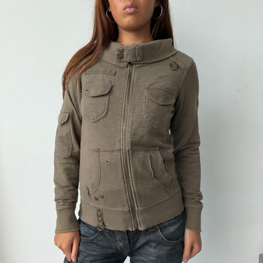 Vintage Khaki Brown Zip Up