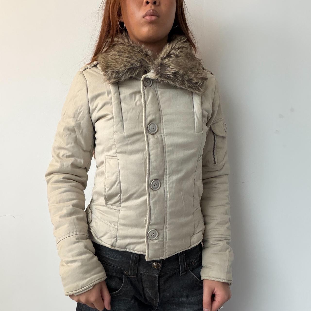 Vintage Beige Fur Trim Jacket