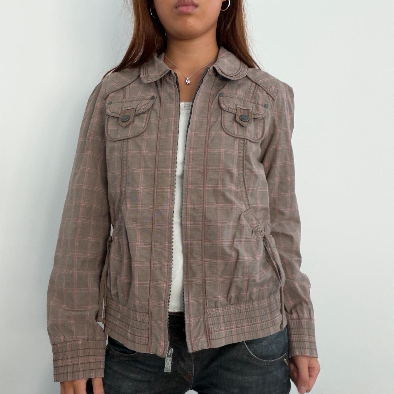 Vintage Brown Checkered Zip Up