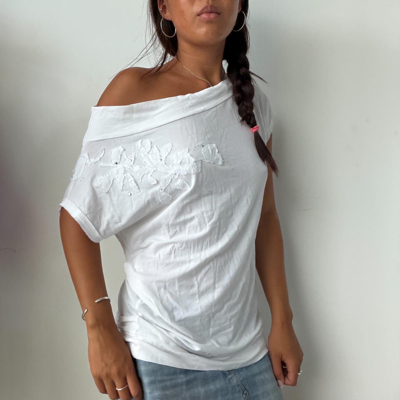 Vintage White Off the Shoulder Floral Top