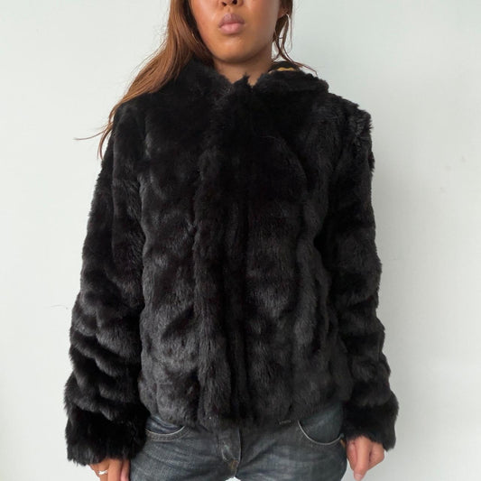 Vintage Black Fur Hooded Jacket