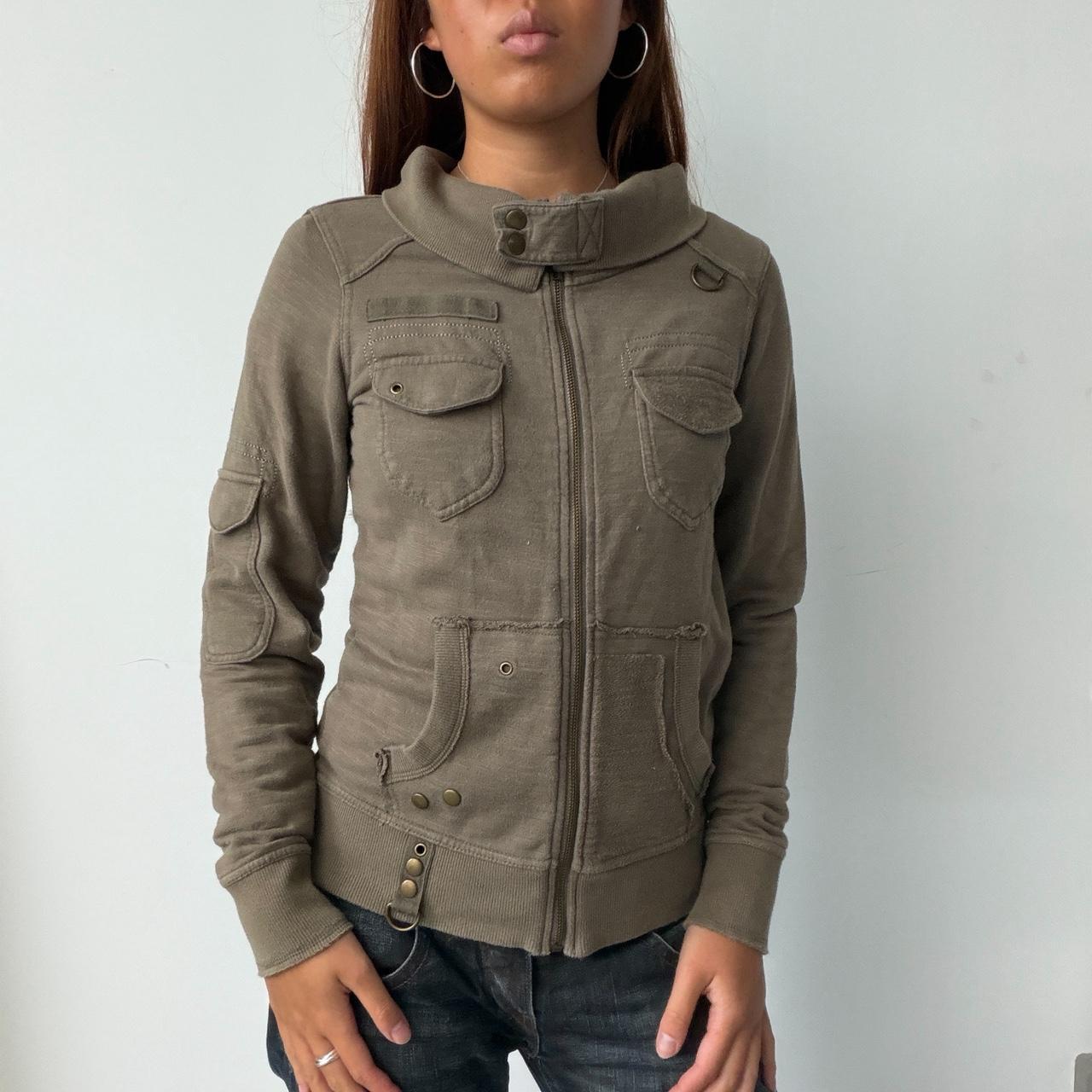 Vintage Khaki Brown Zip Up
