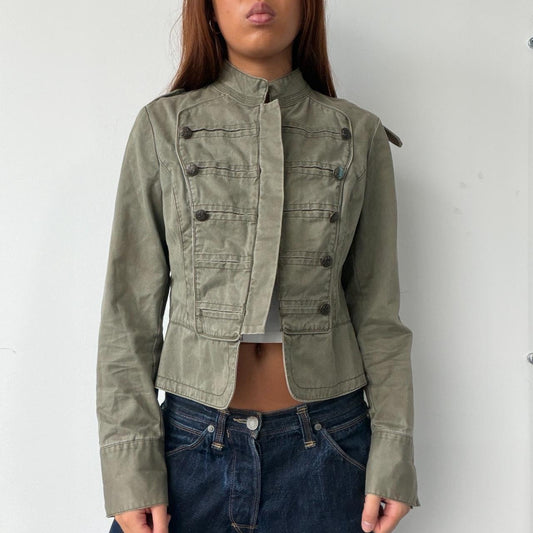 Vintage Khaki Cropped Military Jacket
