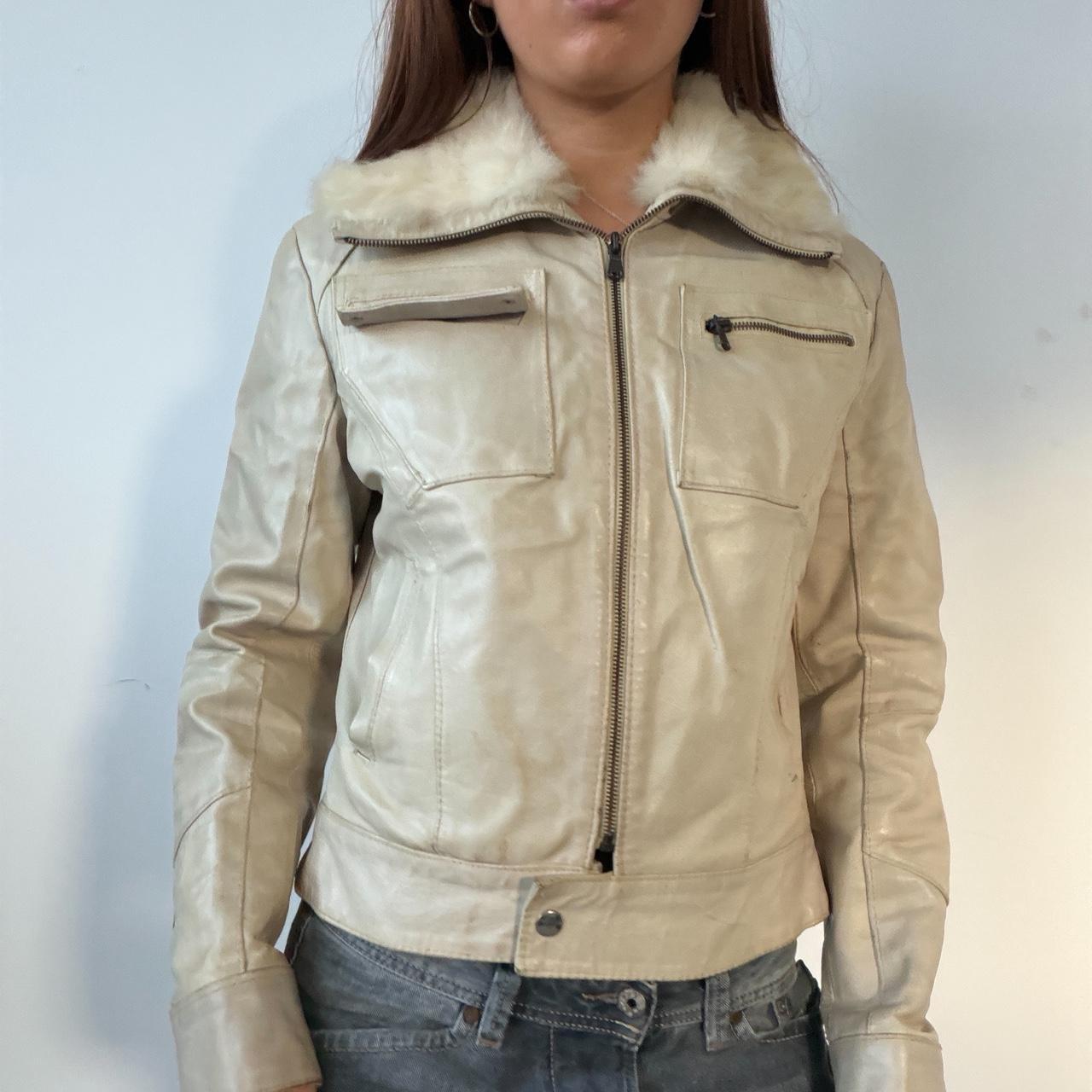 Vintage Beige Faux Leather Jacket