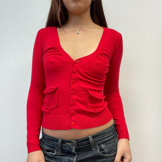 Red Button Up Cardigan Top