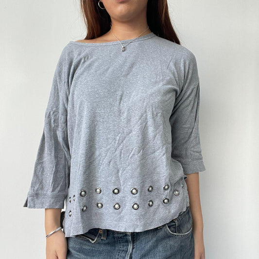 Grey Flowy Eyelet Top