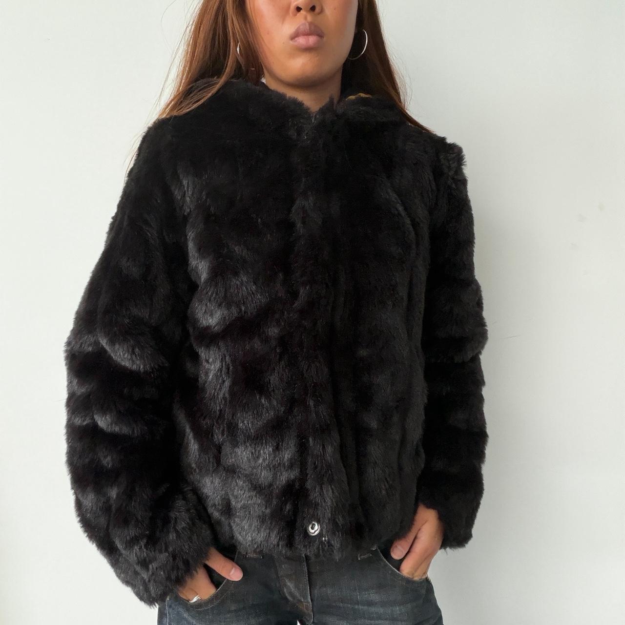 Vintage Black Fur Hooded Jacket