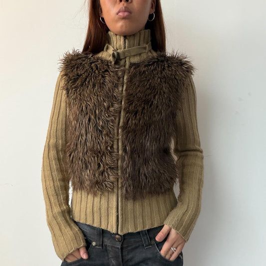 Vintage Khaki Faux Fur Jumper