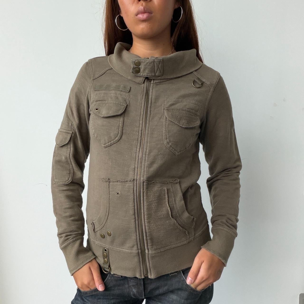 Vintage Khaki Brown Zip Up