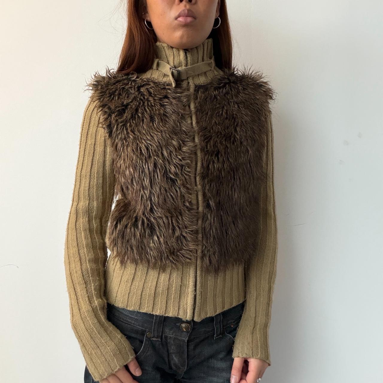 Vintage Khaki Faux Fur Jumper