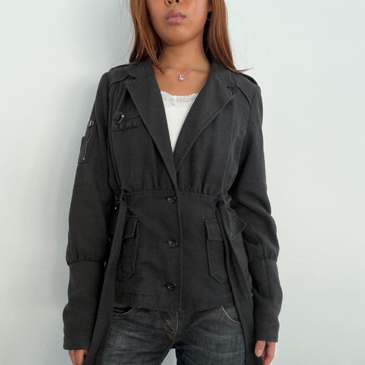 Vintage Dark Grey Tie up Blazer