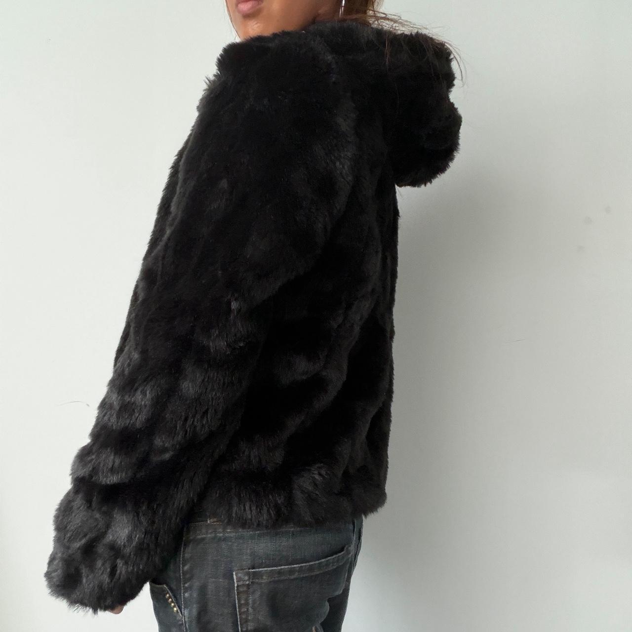 Vintage Black Fur Hooded Jacket