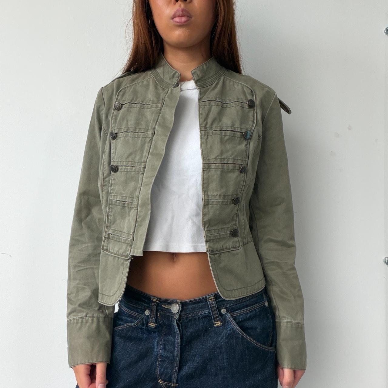 Vintage Khaki Cropped Military Jacket