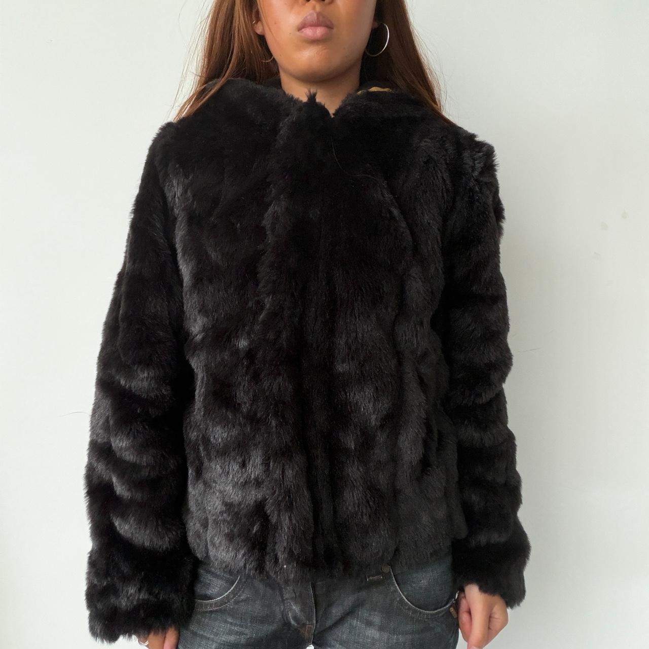Vintage Black Fur Hooded Jacket