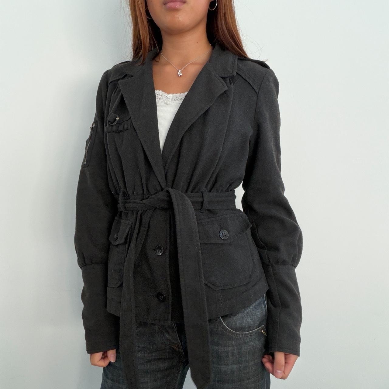 Vintage Dark Grey Tie up Blazer