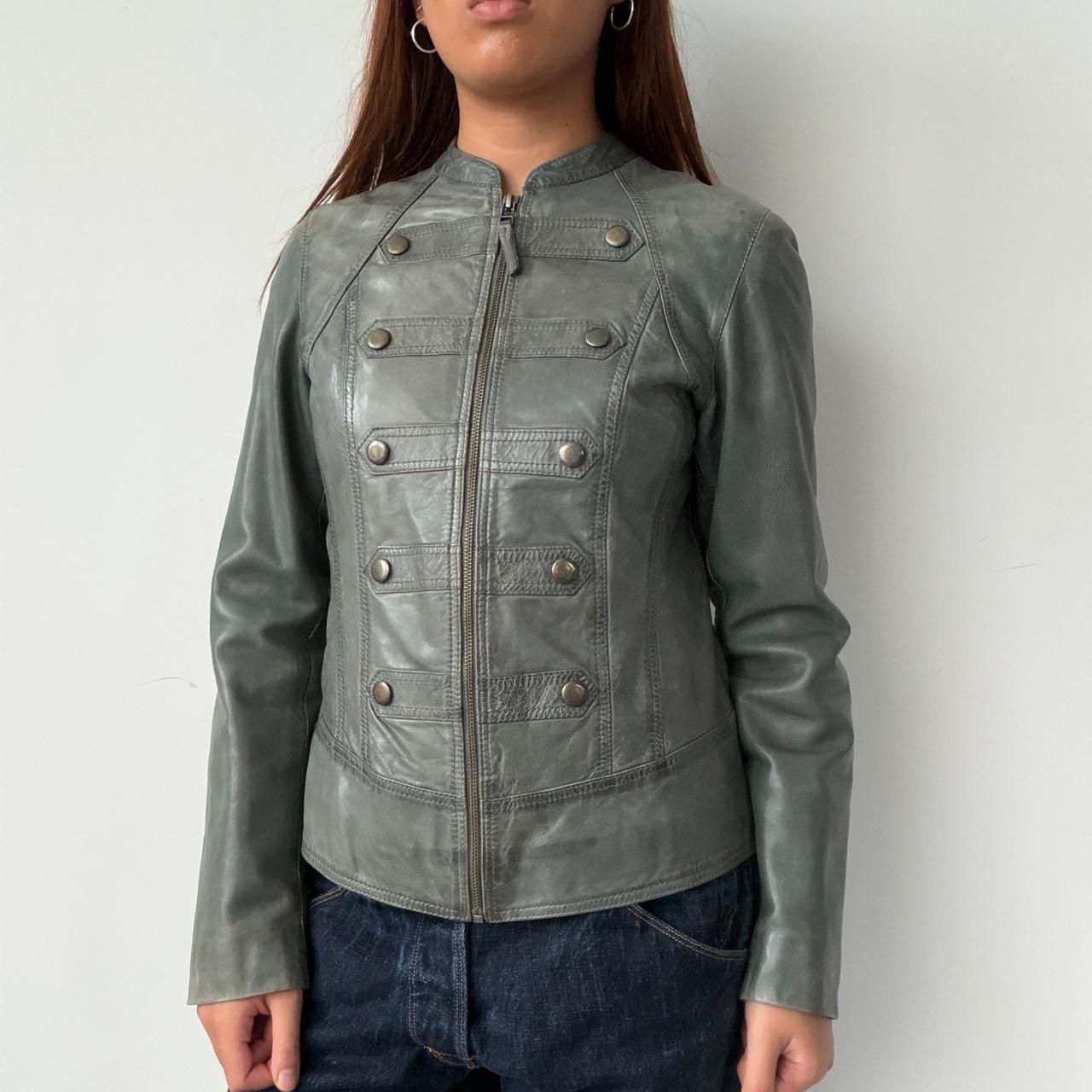 Vintage Grey Blue Military Leather Jacket