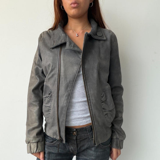 Vintage Grey Leather Jacket