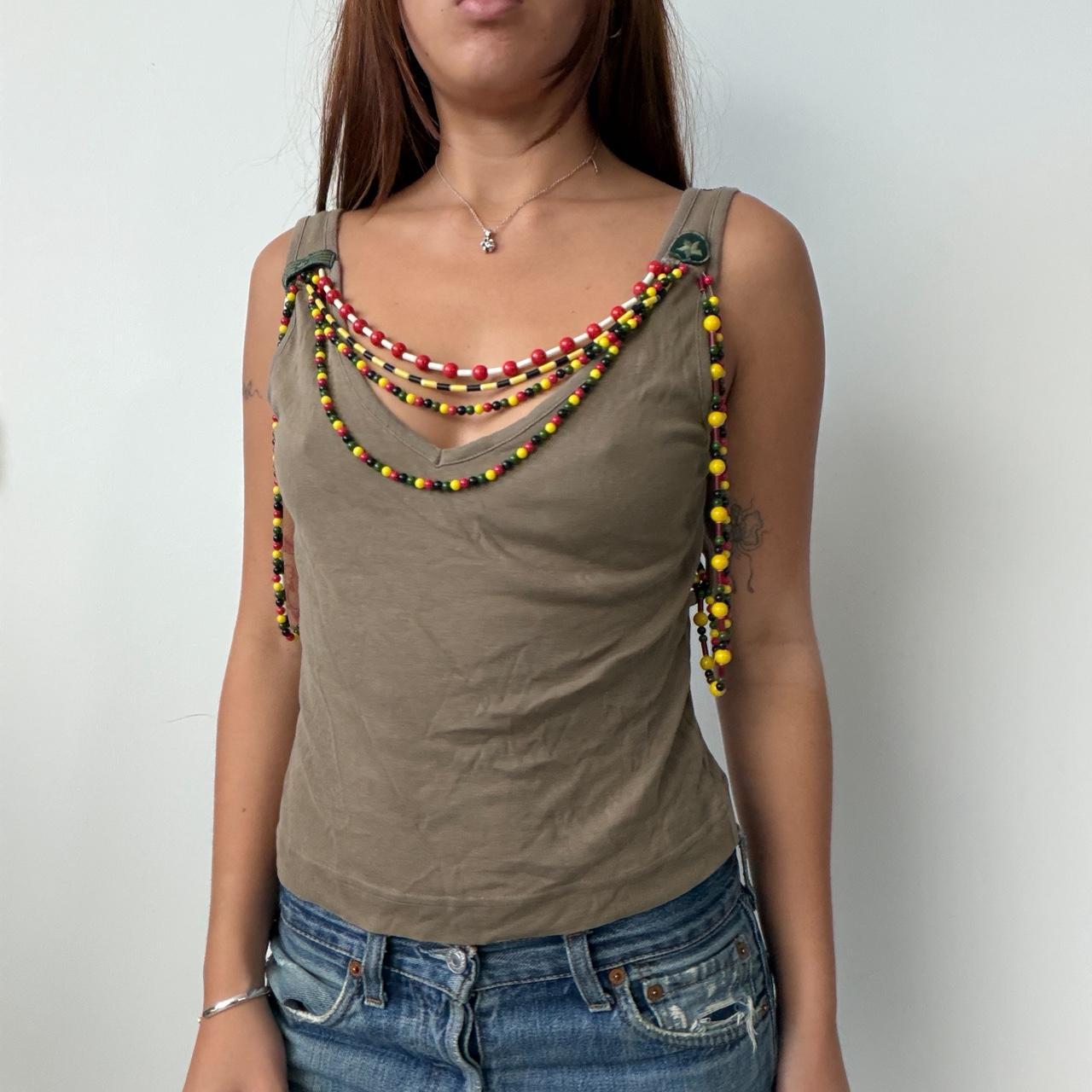 Vintage Khaki Beaded Top
