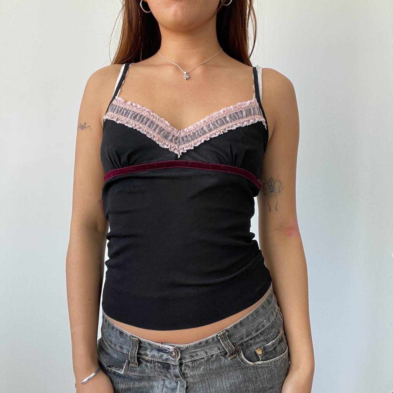 Black Ruffle Contrast Cami Top