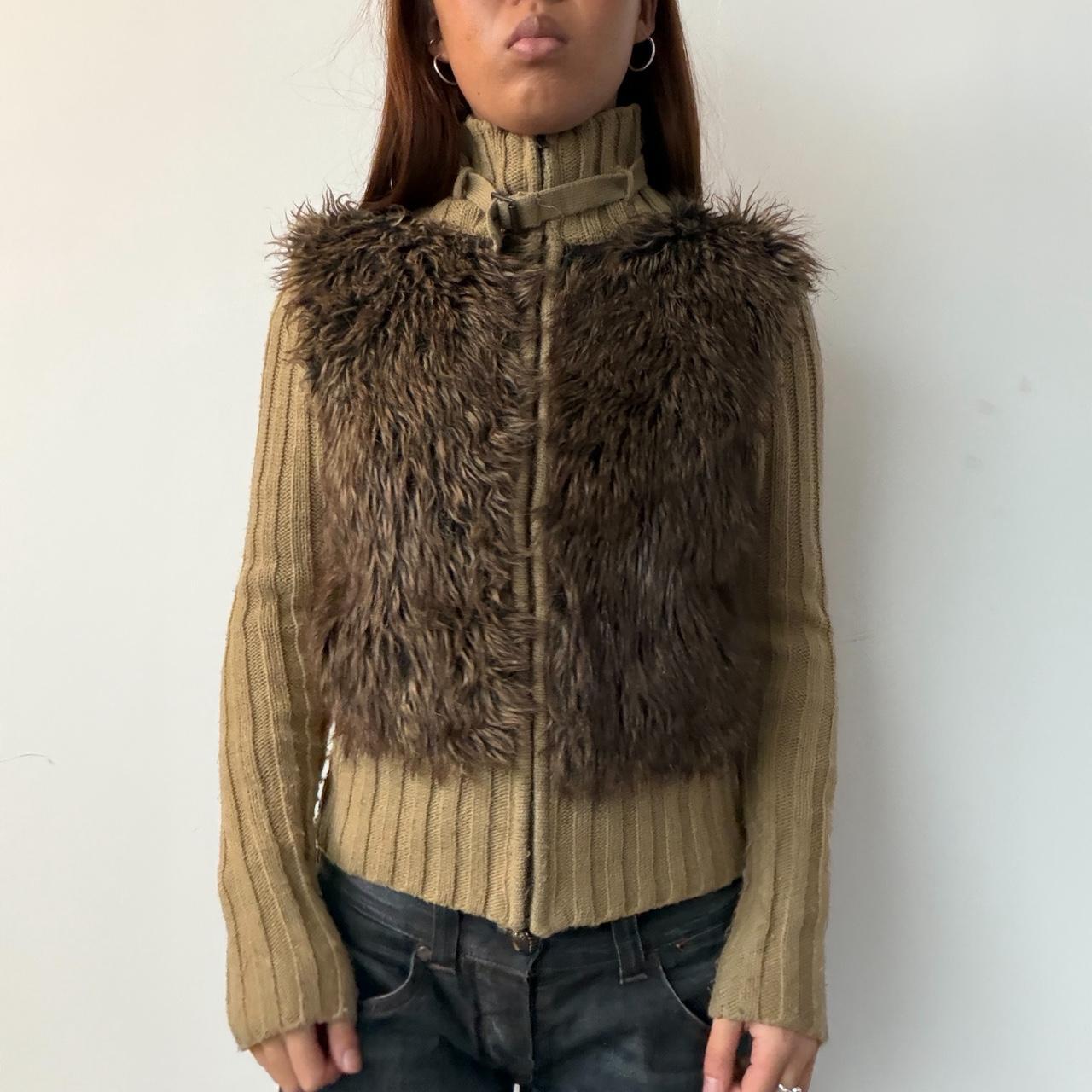 Vintage Khaki Faux Fur Jumper