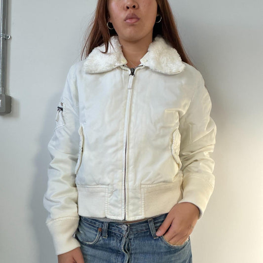 Vintage White Fur Collar Bomber
