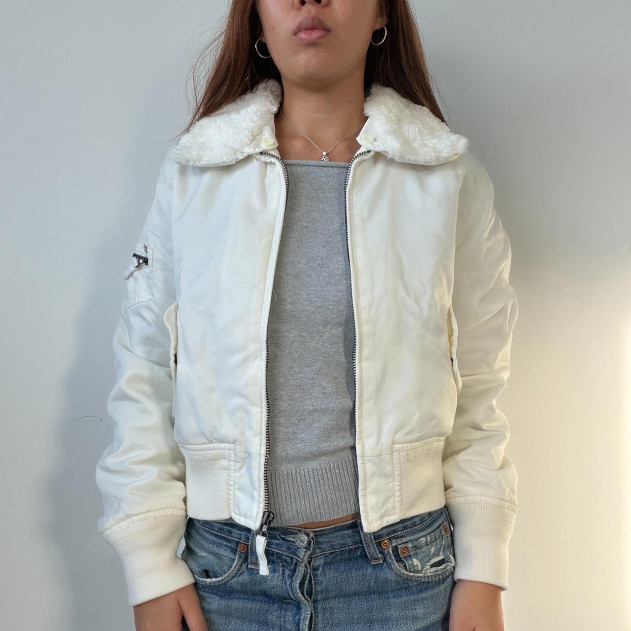 Vintage White Fur Collar Bomber