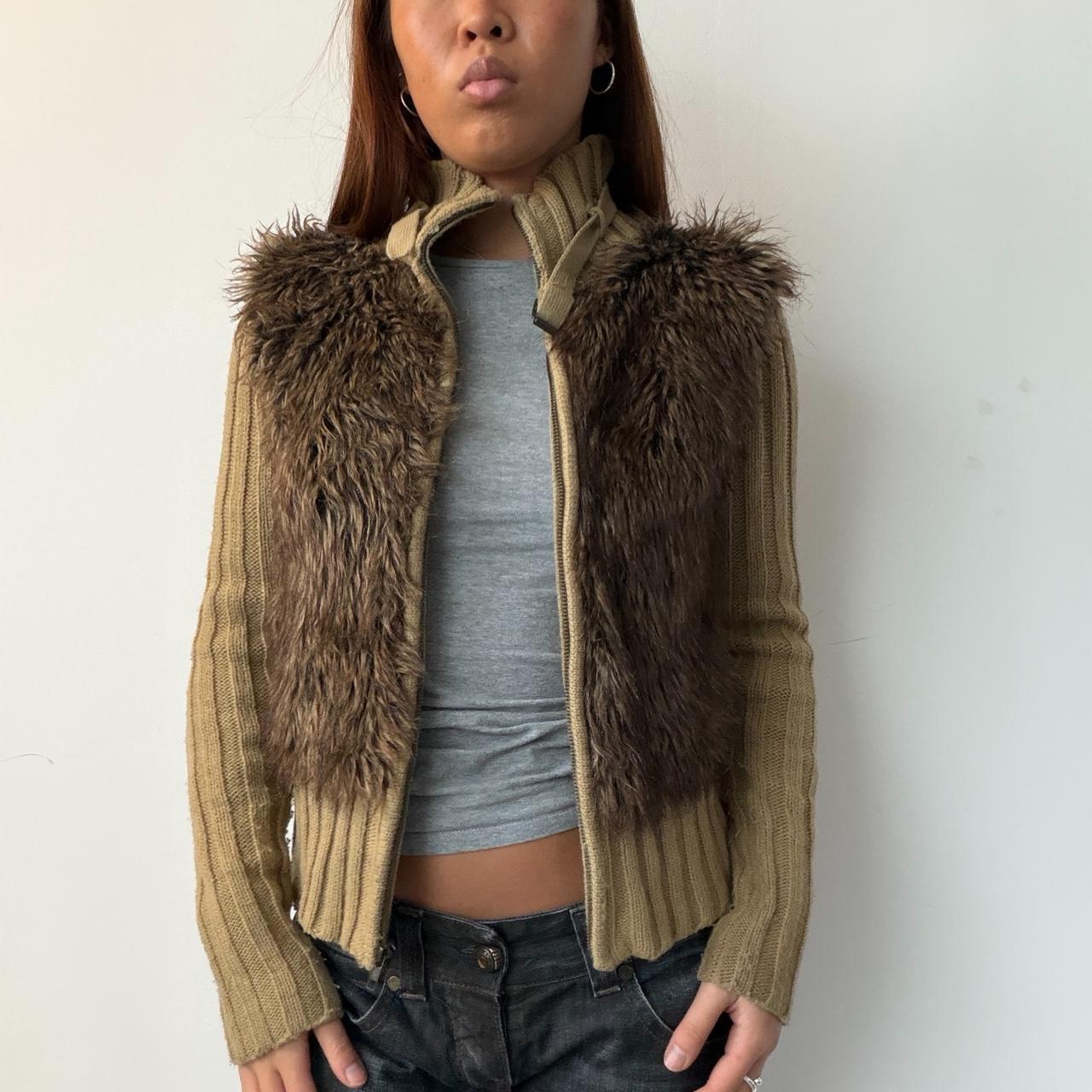 Vintage Khaki Faux Fur Jumper