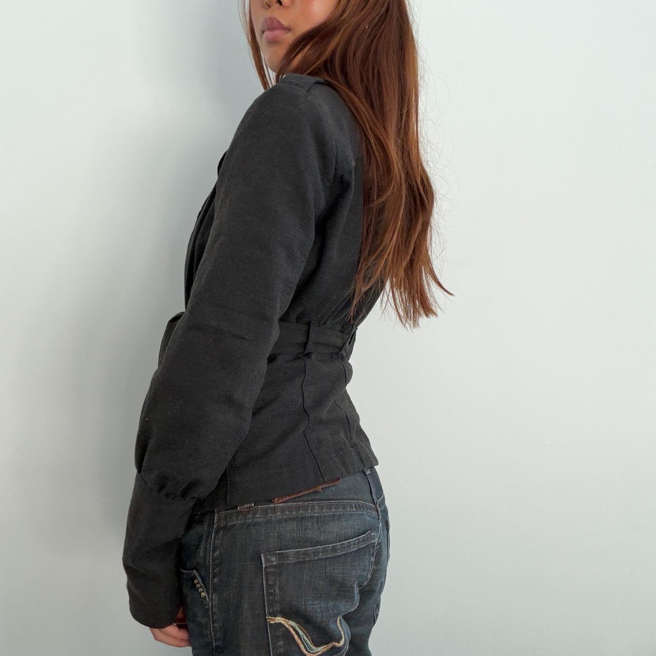 Vintage Dark Grey Tie up Blazer