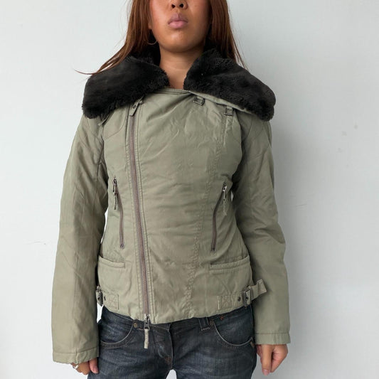 Vintage Khaki Asymmetric Jacket