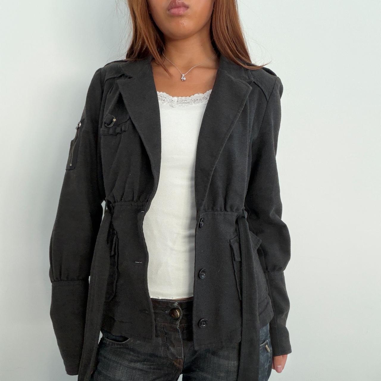 Vintage Dark Grey Tie up Blazer