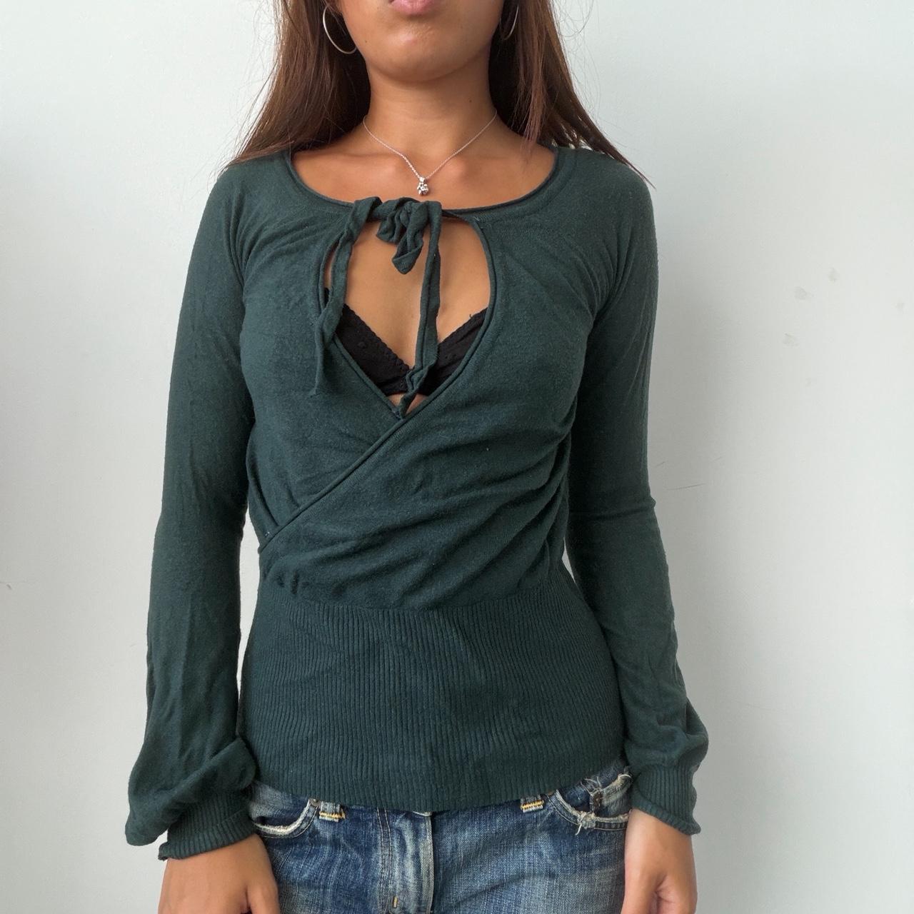 Vintage Green Knit Open Neck