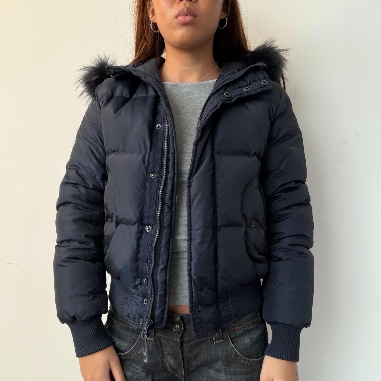 Vintage Navy Fur Trim Puffer Coat