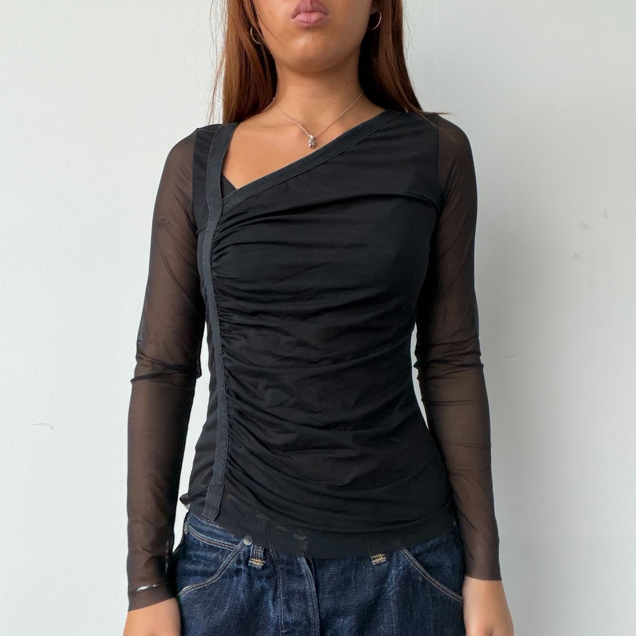 Vintage Black Sheer Gathered Long Sleeve