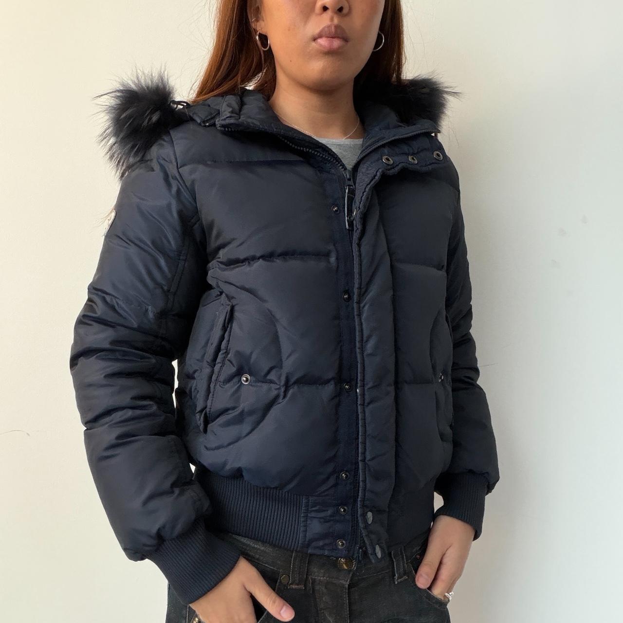 Vintage Navy Fur Trim Puffer Coat