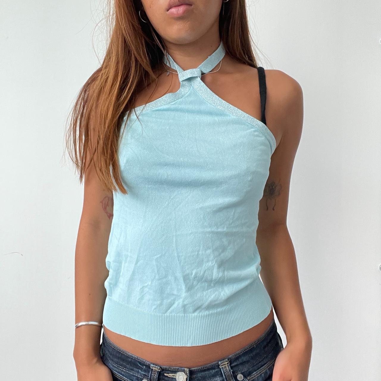 Vintage Blue Glitter Halter Top