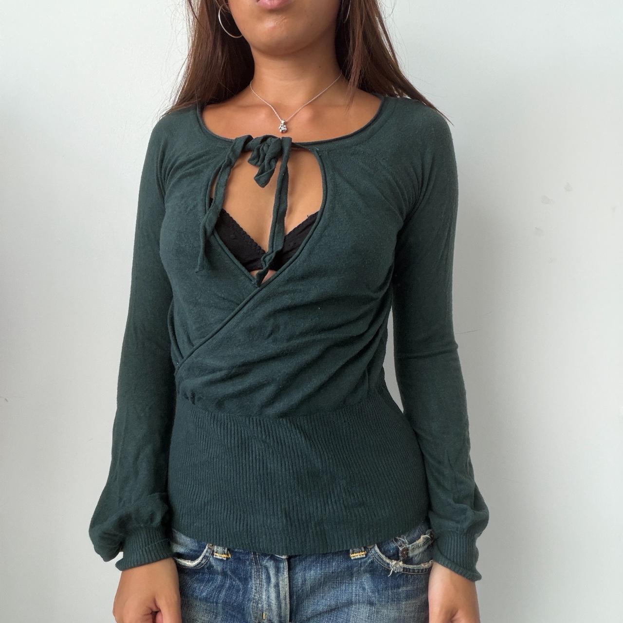 Vintage Green Knit Open Neck