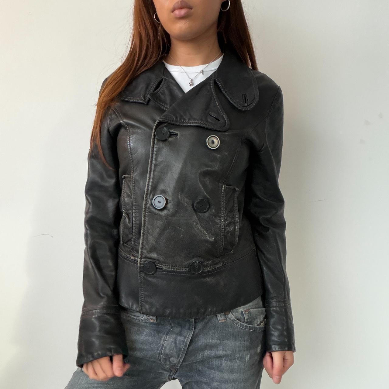 Vintage Black Double Breasted Leather Jacket