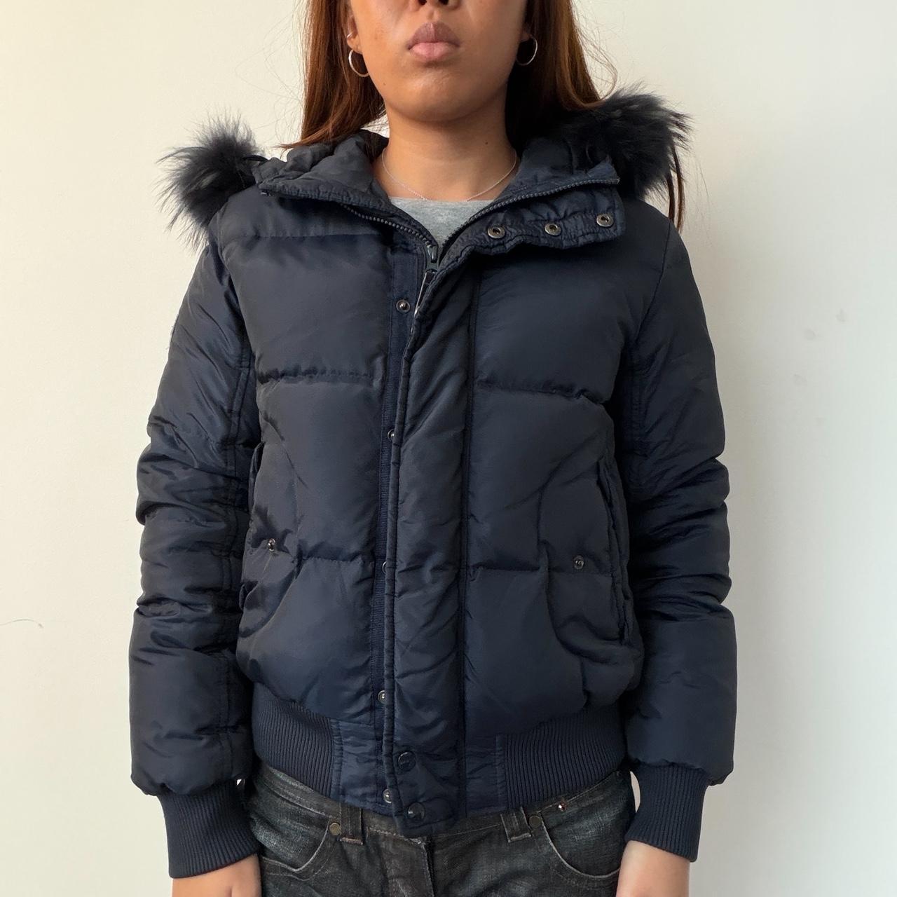 Vintage Navy Fur Trim Puffer Coat