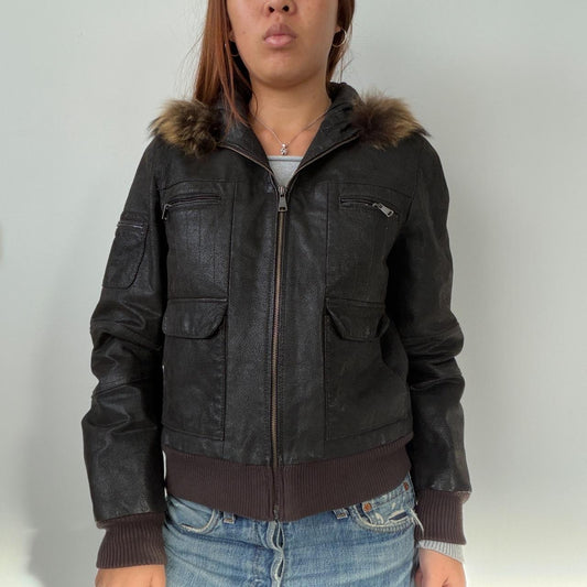 Vintage Brown Leather Hooded Jacket