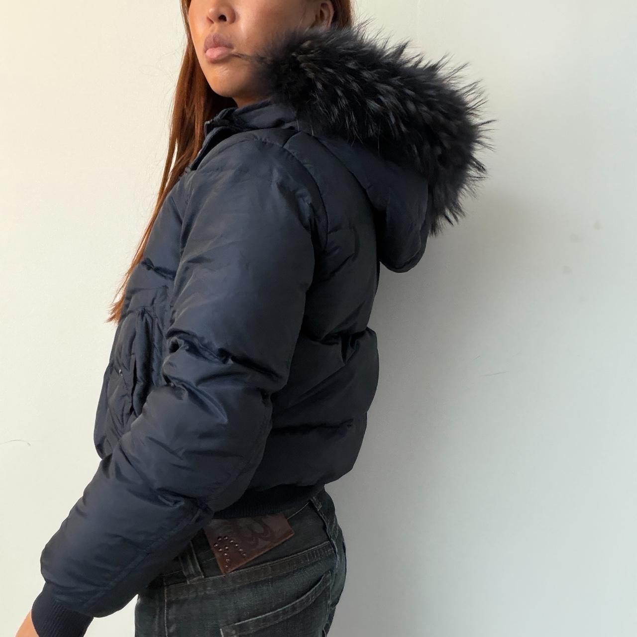 Vintage Navy Fur Trim Puffer Coat
