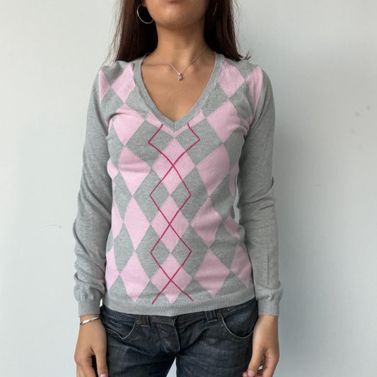 Vintage Grey and Pink Knit Jumper