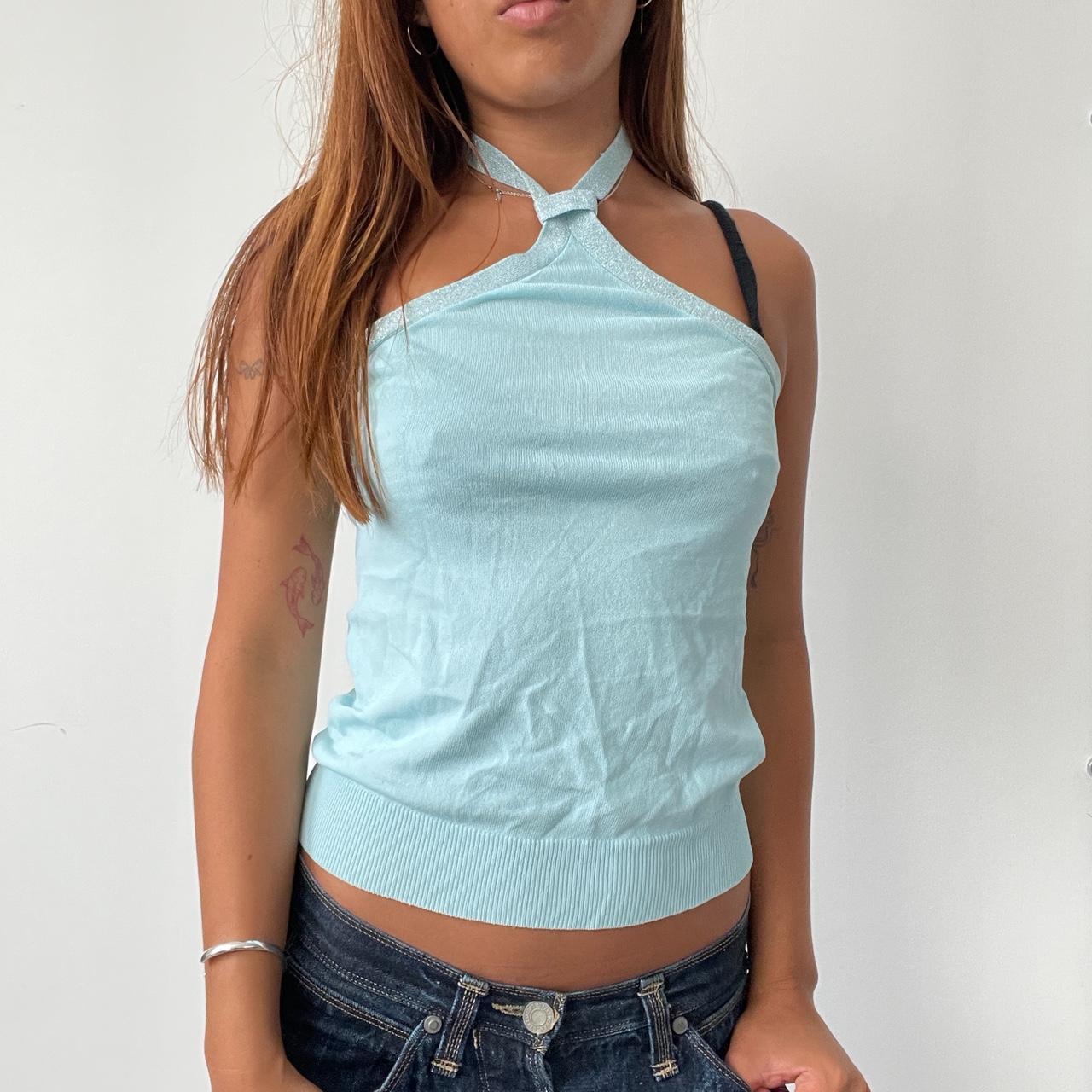 Vintage Blue Glitter Halter Top