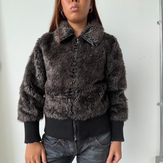 Vintage Brown Fur Zip Up
