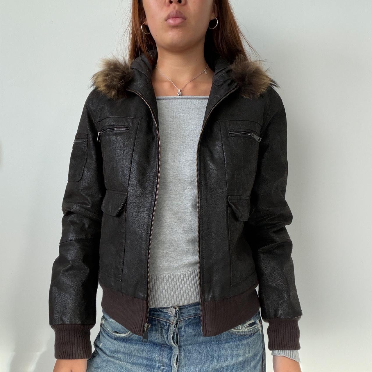 Vintage Brown Leather Hooded Jacket