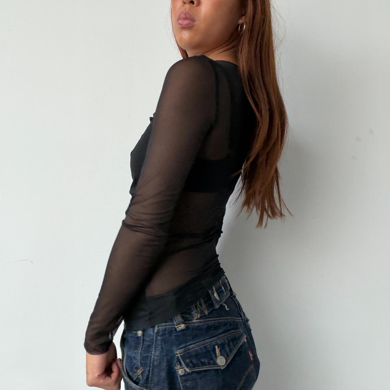 Vintage Black Sheer Gathered Long Sleeve