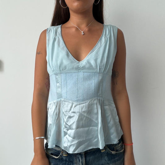 Vintage Baby Blue V Top